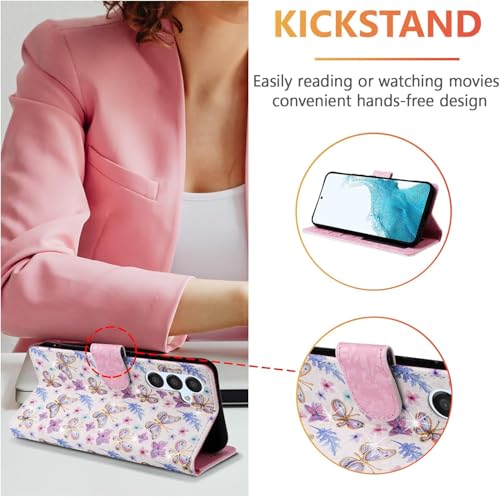 UEEBAI Wallet Case for Samsung Galaxy A26 5G, PU Leather Phone Cover Kickstand RFID Blocking Flip Case Card Slots Wrist Strap Relief Engraved Pattern Magnetic Closure Folio Cover - Butterfly - color: Butterfly, size: Samsung Galaxy A26 5G