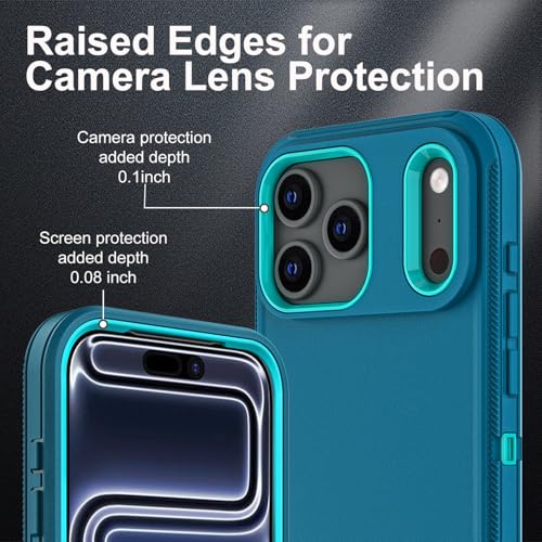 YKHJKLEC for iPhone 17 Pro Case, Military Grade 3 in 1 Heavy Duty Shockproof/Drop Proof/Dust Proof Case with 2Pcs Tempered Glass Screen Protector (Blue/Turquoise) - color: Blue/Turquoise