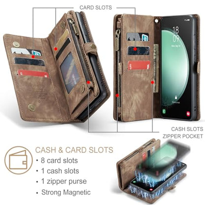 Samsung Galaxy S23 FE Wallet Case,Zipper Folio Leather Case Wallet with Card Holder Strap Wristlet Detachable Magnetic Protective Case for Samsung Galaxy S23 FE 5G 6.4 Inch(Coffee) - color: Brown, size: S23 FE 5G 6.4 Inch
