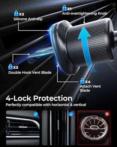 2026 Upgraded Air Vent Phone Mount for Car with New Metal Hook Clip, Handy - color: Black Grey