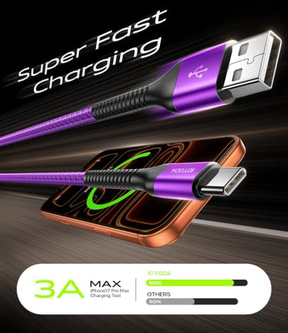 USB to USB C Cable 3A Fast Charging 6FT, USB A to USB C Cable for CarPlay - color: Purple, size: 3FT, style: USB A to USB C