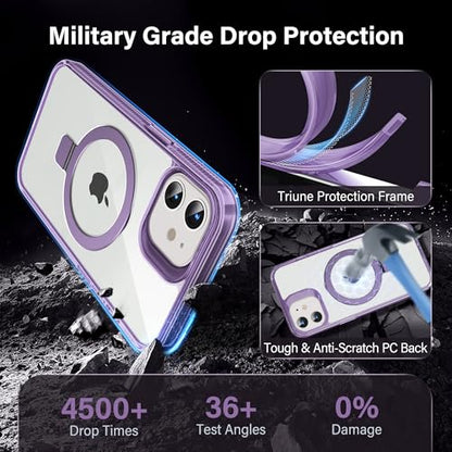 Magnetic Case for iPhone 12/12 Pro - [Built-in Invisible Stand] [Compatible with MagSafe] [Military Grade Drop Protection] Anti-Yellowing Hard Back Silicone Edge Cover, 6.1", Clear Purple - color: Clear Purple, size: iPhone 12/12 Pro 6.1''
