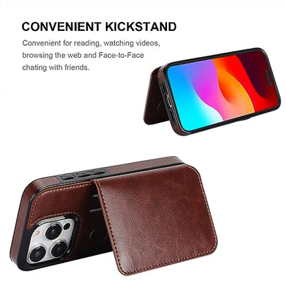 KIHUWEY Compatible with iPhone 15 Pro Wallet Case Credit Card Holder, Premium Leather Kickstand Flip Hidden Magnetic Clasp Durable Shockproof Protective Cover for iPhone 15 Pro 6.1 inch (Brown) - color: Brown