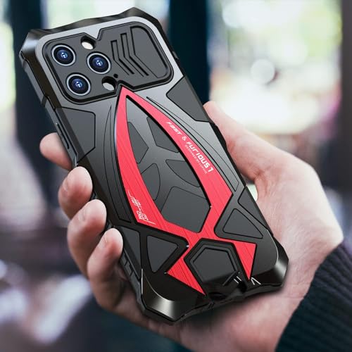 Military Grade Phone Case for iPhone 13 - Black + Red | Armor Heavy Duty, Full Body Cover, Aluminium Bumper, Built-in Silicone Shockproof Dustproof with Screen Protector - color: (13) Black + red