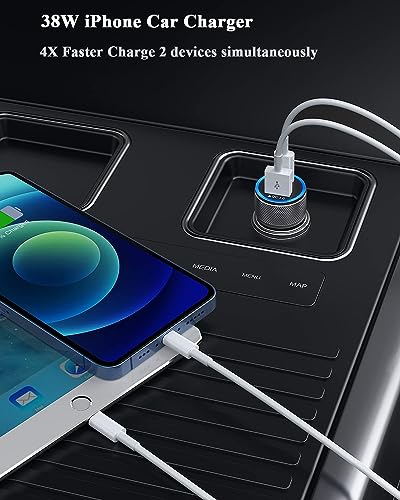 iPhone Car Charger,【2Pack】38W Dual Port USB C+QC3.0 [Apple MFi Certified] Fast Charging Cigarette Lighter iPhone Charger Car Adapter with【2 Pack】Lightning Cable for iPhone 14 13 Pro Max 12 11 X - Grey - color: Grey