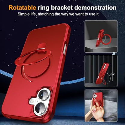 SKYLMW Compatible with iPhone 17 Case with Stand,Red | iPhone 17 Phone Case 6.3",Magnetic Ring Stand,Compatible with MagSafe,Military-Grade Protection,Great Grip Feeling - color: Red, size: Iphone 17