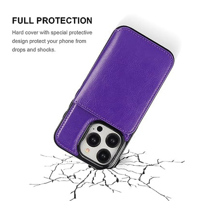 KIHUWEY Compatible with iPhone 15 Pro Wallet Case Credit Card Holder, Premium Leather Kickstand Flip Hidden Magnetic Clasp Durable Shockproof Protective Cover for iPhone 15 Pro 6.1 inch (Dark Purple) - color: Dark Purple