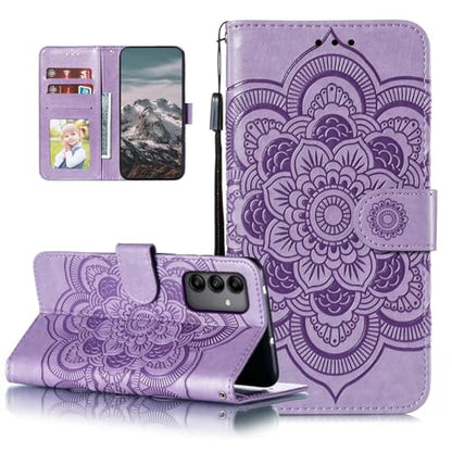 EYZUTAK Case for Samsung Galaxy A16 4G/5G, Premium Leather Magnetic Closure Flip Wallet Phone Case with Card Holder Cash Slot Stand Function Embossed Mandala Flower Shockproof Lanyard Cover - Purple - color: Purple, size: Samsung Galaxy A16 4G/5G
