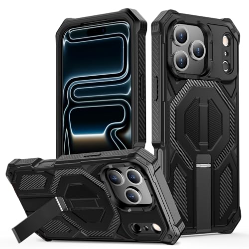 for iPhone 17 Pro Max Case with Kickstand, [15FT Military-Grade Drop Protection] [Compatible with MagSafe] Rugged Shockproof Heavy Duty Magnetic iPhone 17 Pro Max Phone Case Cover (Black) - color: Black