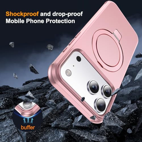 SKYLMW Compatible with iPhone 17 Pro Case with Stand,Rose Gold | iPhone 17 Pro Phone Case 6.3",Magnetic Ring Stand,Compatible with MagSafe,Military-Grade Protection,Great Grip Feeling - color: Rose Gold, size: Iphone 17 Pro