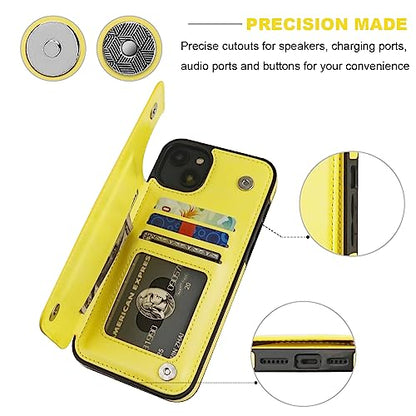ONETOP for iPhone 14 Plus Wallet Case with Credit Card Holder,Yellow | Kickstand,ID/Cash Holder,Case Wallet with Card Slots,Double Magnetic Clasp,Durable PU Leather Shockproof Cover for Women Men - color: Yellow
