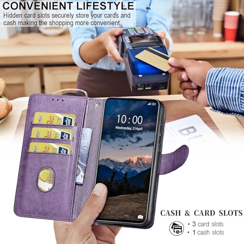 for iPhone 13/14 Wallet case, Purple-Girl | 3 Card Holders, Kickstand, Shockproof TPU Shell, PU Leather, Magnetic Closure, Protective Flip Folio Cover, Women - color: 2