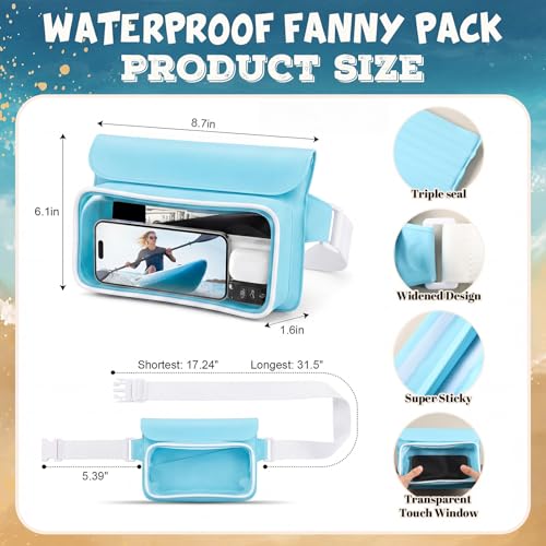 Ipx8 Waterproof Fanny Pack, 1 Pack Floating Waterproof Phone Pouch Touchscreen Dry Bag with Adjustable Waist Strap for Beach, Swimming, Kayaking, Boating, Fits Phones up to 8.5"(Blue) - color: Blue