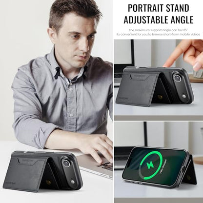 K2 2 in 1 Detachable Magnetic Phone Cases Compatible with iPhone Air / 17 Air Case with Card Holder RFID Blocking , Compatible with Magsafe Wallet, Leather 6.5'' (Black, iPhone Air) - color: Black, size: iPhone Air