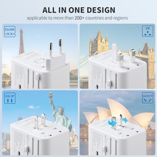 Epicka 70W GaN PD Universal Travel Adapter, 3USB-C/2USB-A - style: 70W-5USB(3 USB-C) White