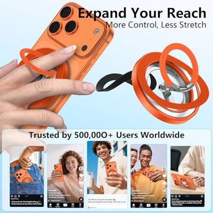 Magnetic Phone Ring Holder for MagSafe,360° Rotation Cell Phone Grip Stand - color: Orange