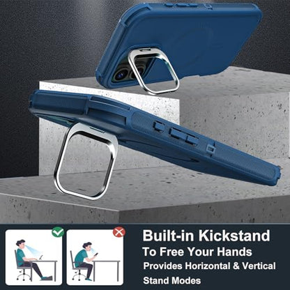 YKHJKLEC for iPhone 16 Plus Case, Military Grade 3 in 1 Heavy Duty Shockproof/Drop Proof/Dust Proof with Kickstand Case, with 2 x Tempered Glass Screen Protector & 1 x Wrist Strap (ZJ-Navy Blue) - color: ZJ-Navy Blue