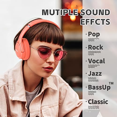 BERIBES Bluetooth Headphones Over Ear Wireless HiFi Stereo Headsets 65H 6EQ - color: Orange red