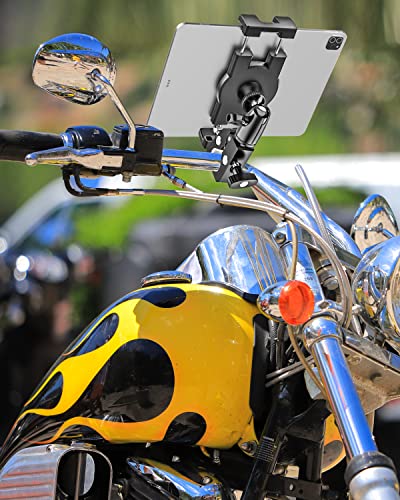 Aluminum Bike Tablet Mount Camera Clamp, Handlebar Tablet Holder for Motorcycle, Bicycle, Scooter, Stroller, Wheelchair for iPad Pro Air Mini, Galaxy TabS, Z Fold, Fire, iPhone, 4.7-13" Devices