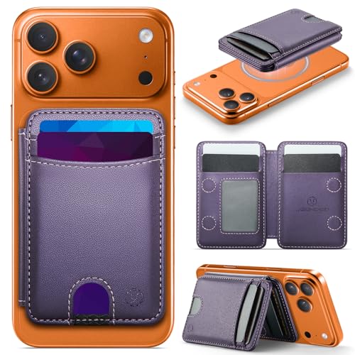 WJX MagSafe Magnetic Phone Wallet, RFID Slim 6 Card Holder with Cash Slot & Clear ID Window, Mini Gift‑Ready Wallet for Google/Samsung/iPhone 17/16/15/14/13/12 Series, Purple - color: H-purple