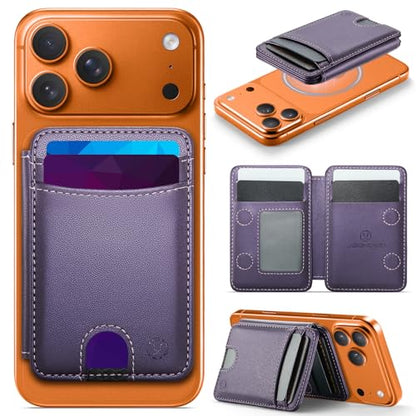 WJX MagSafe Magnetic Phone Wallet, RFID Slim 6 Card Holder with Cash Slot & Clear ID Window, Mini Gift‑Ready Wallet for Google/Samsung/iPhone 17/16/15/14/13/12 Series, Purple - color: H-purple