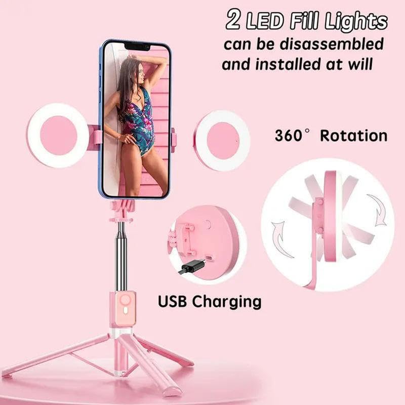 Tripod for iPhone with Light, Selfie Stick for iPhone, Pink Tripod Stand - color: Pink