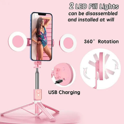 Tripod for iPhone with Light, Selfie Stick for iPhone, Pink Tripod Stand - color: Pink