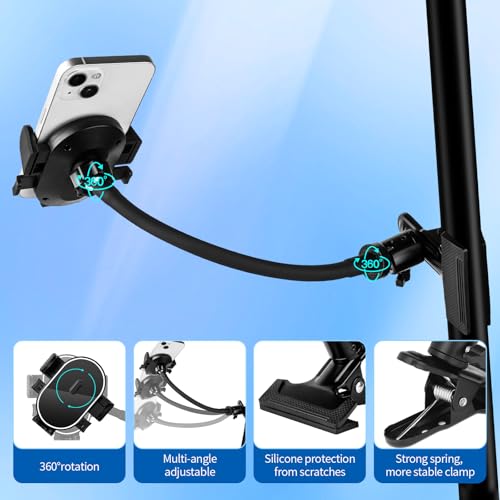ROCKFREE Clip Phone Holder,Auto-Locking Clamp,360° Rotating Base,9.84" Arm - size: Long-9.84 inch Arm