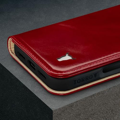 TORRO Premium Leather Case Compatible with iPhone 16 Pro 6.3" – Genuine Leather Wallet Flip Folio Case with Kickstand and Card Slots (Compatible with Official MagSafe Chargers) - Red - color: Red