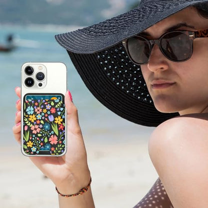 for MagSafe Wallet,Magnetic Card Holder for Phone Case - color: Bright Floral