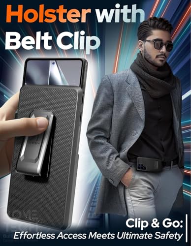 Designed for Samsung Galaxy S25 Ultra Case with Belt Clip Holster | Rugged Cover with Strong Magnet & Kickstand Heavy Duty Combo - Black - color: Black