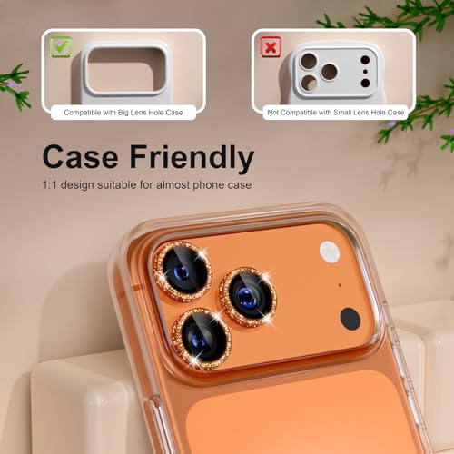 iPhone 17/16/15/14 Pro Max/Pro Camera Lens Protector Glitter - color: Glitter Orange