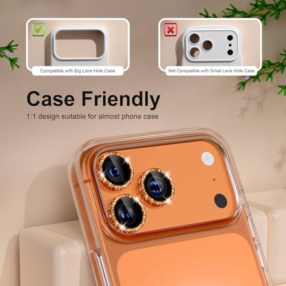 iPhone 17/16/15/14 Pro Max/Pro Camera Lens Protector Glitter - color: Glitter Orange