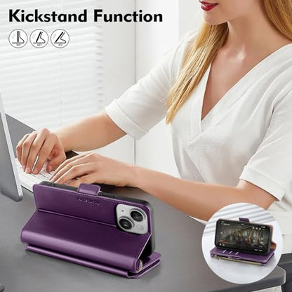 Antsturdy Crossbody Phone Wallet Case for iPhone 14 Plus,Purple | RFID Blocking,PU Leather Flip Cover,Kickstand,with Credit Card Holder,Wrist Strap Lanyard & Handbag Purse,for Women & Men - color: (Crossbody) - Purple