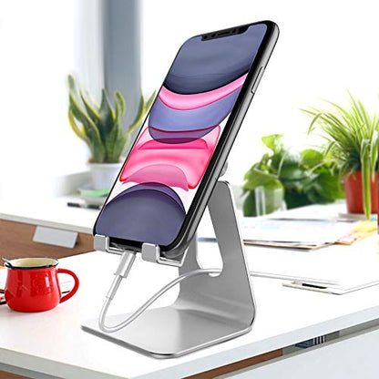 CreaDream Aluminum Cell Phone Stand, Adjustable Phone Holder for Desk - color: Silver
