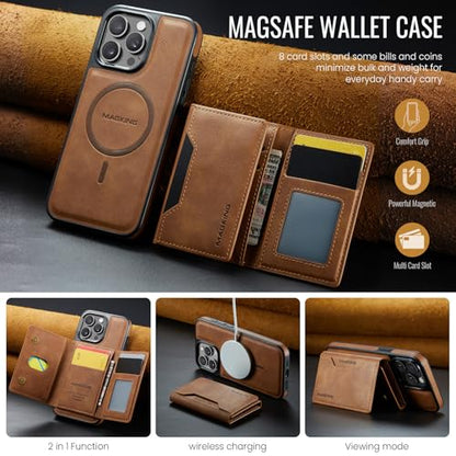 K2 2 in 1 Detachable Magnetic Phone Cases Compatible with iPhone 16 Pro Max Case with Card Holder RFID Blocking, Compatible with Magsafe Wallet, Leather 6.9'' (Brown, iPhone 14 Pro Max) - color: Brown, size: iPhone 14 Pro Max