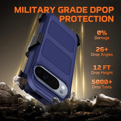 for Google Pixel 10 Pro XL Case with Belt Clip Holster,Military Grade Anti-Drop Shockproof Defender Phone Cases 2X Screen Protectors,2 Layers Rugged Heavy Duty Protective Bumper Cover (Blue) - color: Blue