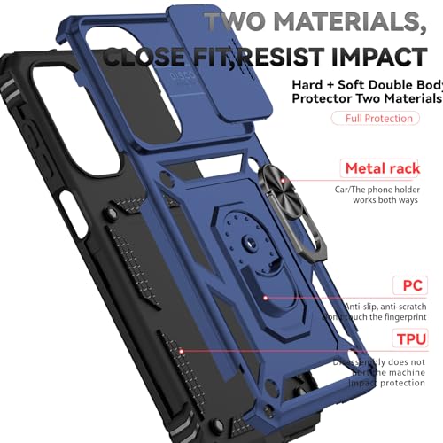 for Samsung Galaxy A17 / Galaxy A26 5G Case, with Slide Camera Cover HD Screen Protector [Military Grade Drop Tested] Ring Holder Kickstand Protective Phone Case for Samsung Galaxy A17, Navy Blue - color: Navy Blue w/ Slide Camera 2nd gen. Military Grade