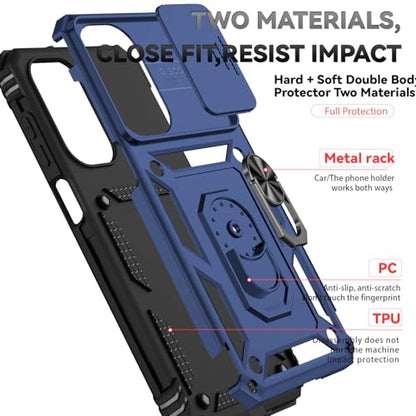for Samsung Galaxy A17 / Galaxy A26 5G Case, with Slide Camera Cover HD Screen Protector [Military Grade Drop Tested] Ring Holder Kickstand Protective Phone Case for Samsung Galaxy A17, Navy Blue - color: Navy Blue w/ Slide Camera 2nd gen. Military Grade