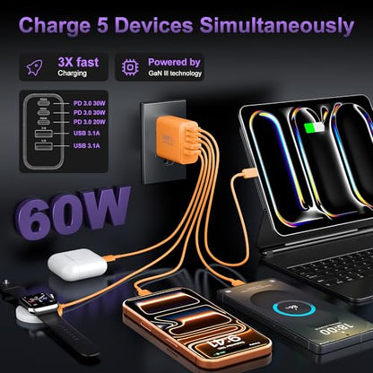 USB C Charger Block Fast Charging, 60W Phone Charger USBC Wall Plug Adapter - color: Orange-2Pack