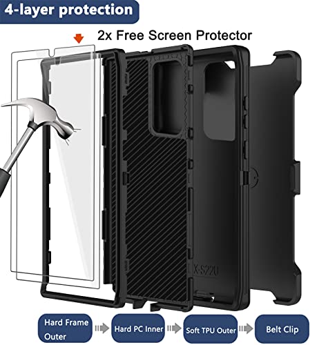 for Samsung Galaxy S22 Ultra Case with Belt Clip Holster, 2X Screen Protector, Military Grade Protection Heavy Duty Full Body Shockproof Rugged Protective Cover for Samsung S22 Ultra 5G Black - color: Black