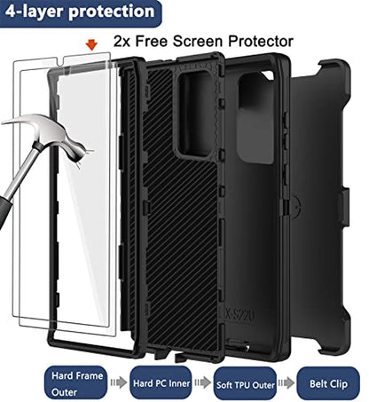 for Samsung Galaxy S22 Ultra Case with Belt Clip Holster, 2X Screen Protector, Military Grade Protection Heavy Duty Full Body Shockproof Rugged Protective Cover for Samsung S22 Ultra 5G Black - color: Black