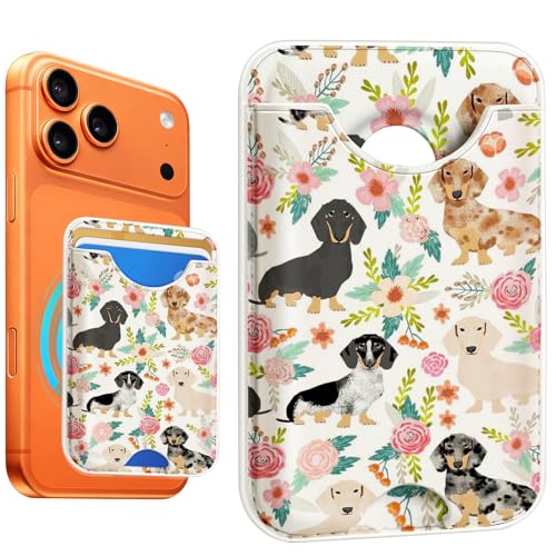 Compatible with Magsafe Wallet Magnetic Card Holder - Flower Dog Phone Wallets for Women Teen Girls Cute for iPhone 17/16/15/14/13/12 Series Slim for Apple Mag RFID Magnet,Fit 3 Cards - color: Flower Dog