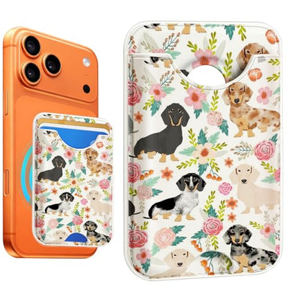 Compatible with Magsafe Wallet Magnetic Card Holder - Flower Dog Phone Wallets for Women Teen Girls Cute for iPhone 17/16/15/14/13/12 Series Slim for Apple Mag RFID Magnet,Fit 3 Cards - color: Flower Dog