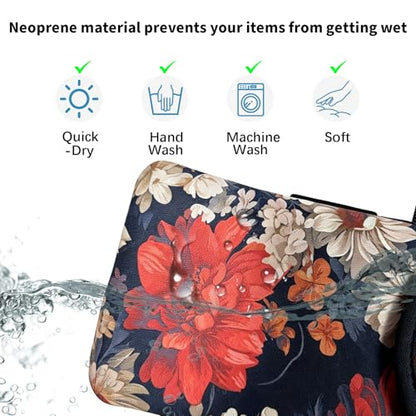 Neoprene Phone Sleeve Pouch Case Bag for Men Women w/Crossbody Strap/Neck Lanyard for iPhone 17/16/15/14 Pro Max, Samsung S25，Pixel 10 - color: Peony and Daisy on Black