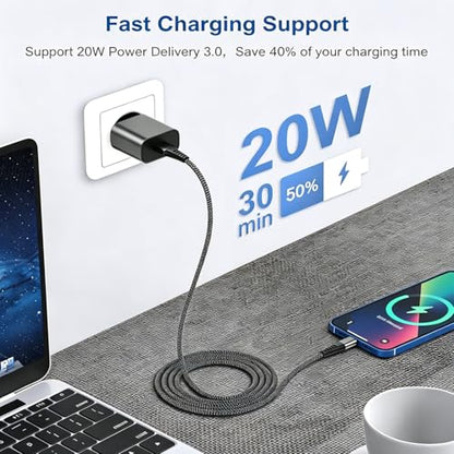 USB C to Lighting Cable 3FT+6FT iPhone Charging Cord Nylon Braided iPhone Charger Lighting Cable 2Pack iPhone Lighting Cable for iPhone 14 13 12 11 Pro Max XR XS 8 7 6 Plus SE