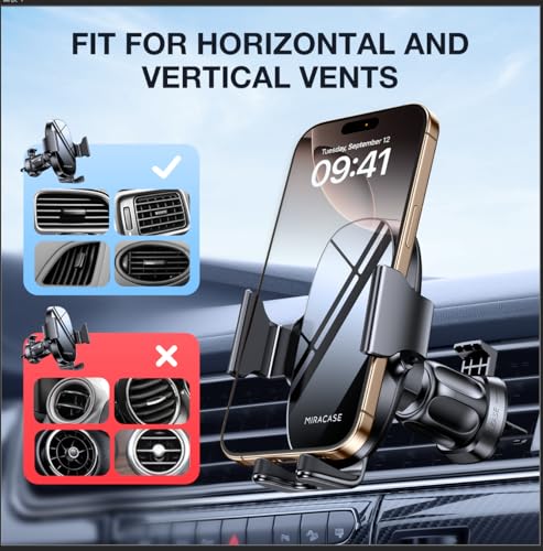 miracase Upgraded-2nd Generation Universal Phone Holders for Your Car, Hands Free Air Vent Car Phone Holder Mount Compatible with iPhone 16/15/14/13/12/11 Series and All Phones - style: Green