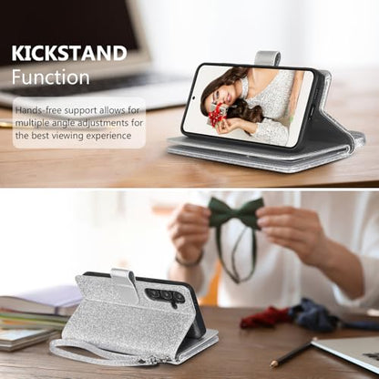 Varikke for Galaxy S25+/Plus Wallet Case Magnetic Detachable, Silver - color: Silver, size: Galaxy S25+/S25 Plus 6.7"