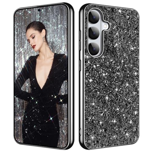 Galaxy S26 Glitter Case for Samsung Galaxy S26 5G Phone Case for Women Girls, Slim Ultra Thin Matte Back Shockproof Full Body Protective Cover for Samsung S26 5G, Crystal Bling Case, 2026 (Black) - color: Black