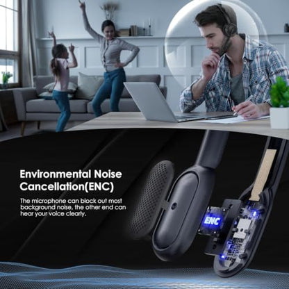 Upgrade ANC & ENC Wireless Headset with Mic for Work(Flip-to-Mute & Dongle) - color: Black